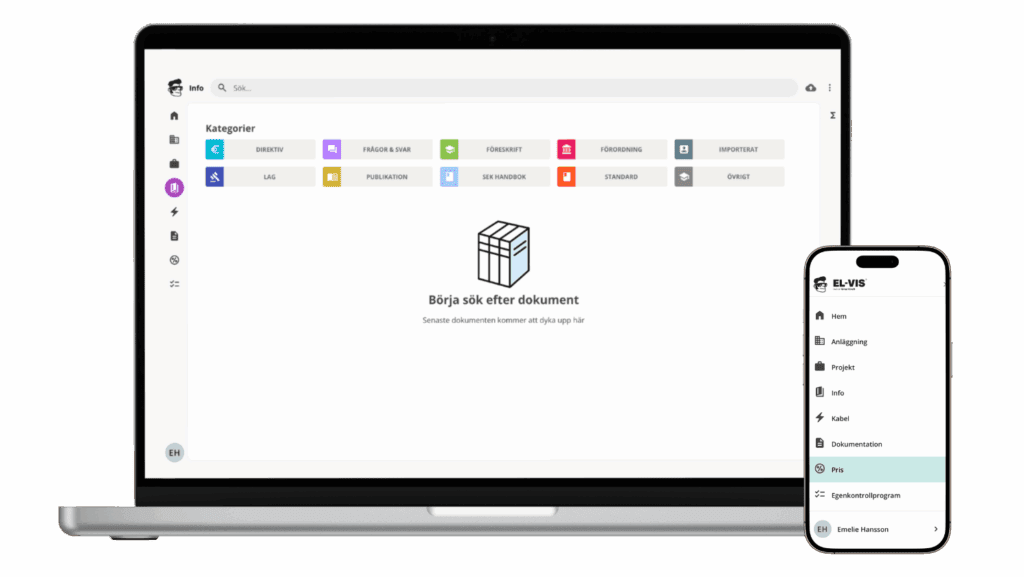 Mockup på en dator och en mobil med EL-VIS system