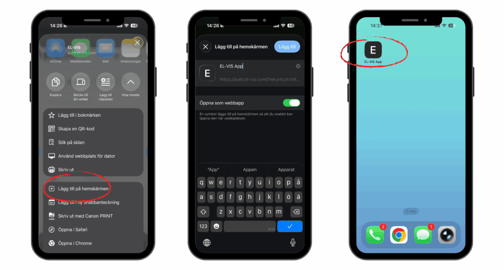 Lägga till EL-VIS som app på hemskärmen via webbläsaren
